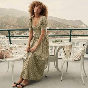 Down Kennedy dress in olive gingham